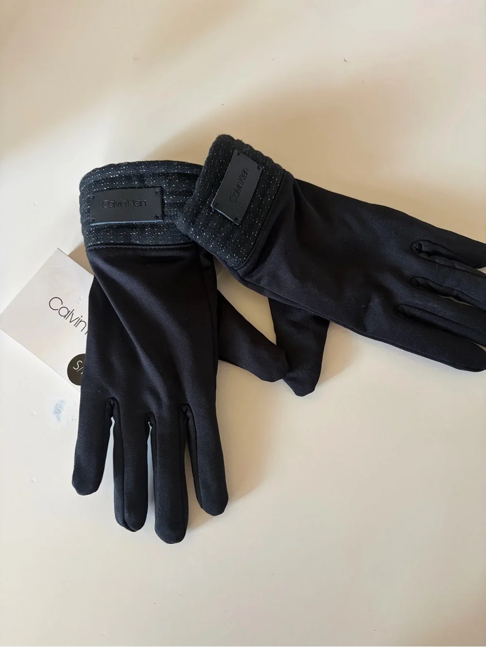 Calvin Klein Black Men's Stretch Tech Gloves with Branded Cuff